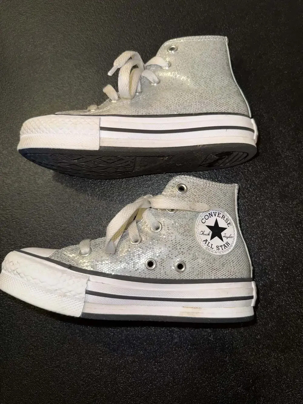 Converse Chuck Taylor All Star Lift Disco Glitter High Top Youth Silver-12